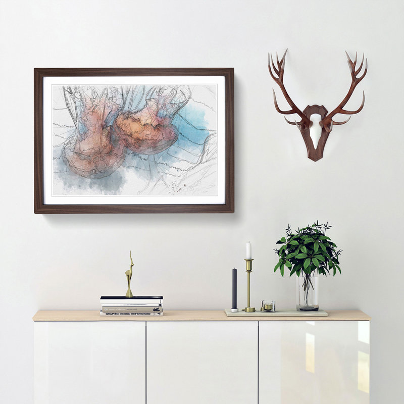 Pink Jellyfish in Abstract - Framed Print, 50cm H x 76cm W x 2cm D, Walnut