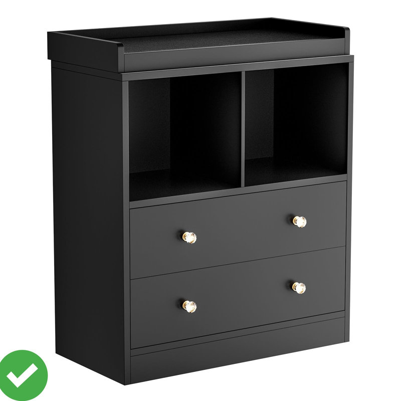 Baby Dresser Baby Changing Table, Changing Tablewith Pad, 2 Drawers and 2 Open Compartments, Black