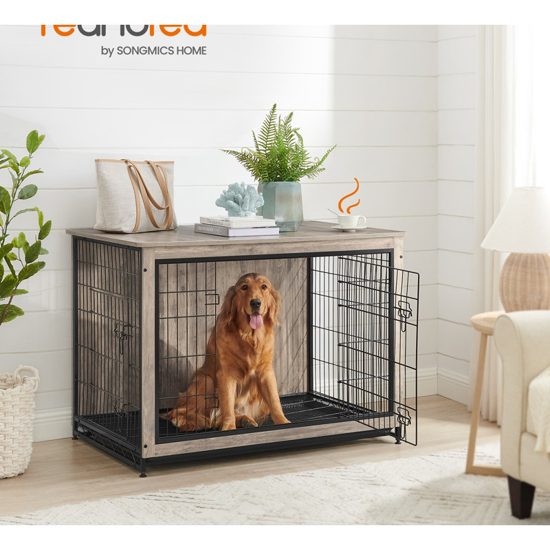 Meuble pour cage Lofland avec portes doubles pour petits et grands chiens, H 32,3 po x l 44,1 po x P 29,5 po, Heather Greige