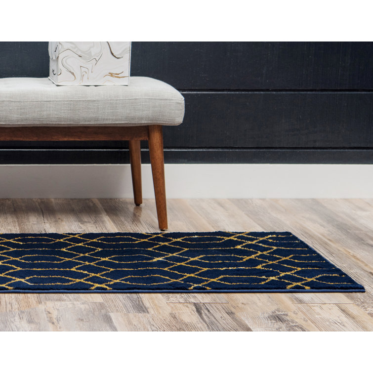 Glam Navy Blue Gold Area Rug