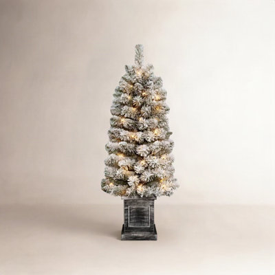 Potted Flocked 3.5' Pre-Lit Spruce Christmas Tree