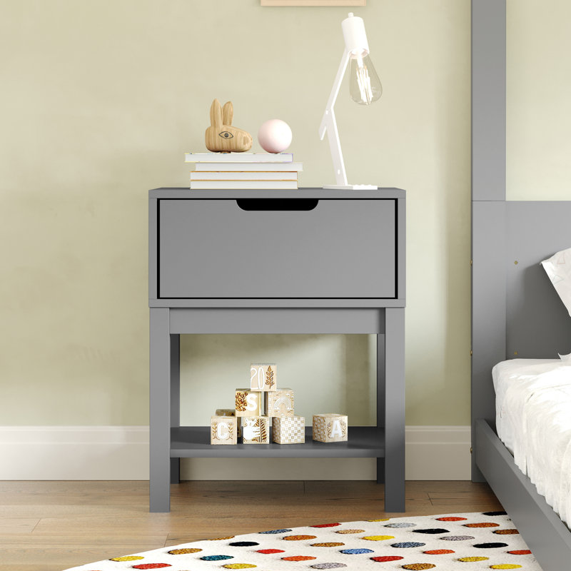 Table de chevet en bois pour chambre d'enfant avec tiroir de rangement et tablette, Gris