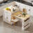 Black Kitchen Island with Extendable Dining Table for 6, Double Storage & Power Outlet, Faux Marble Top-89047208