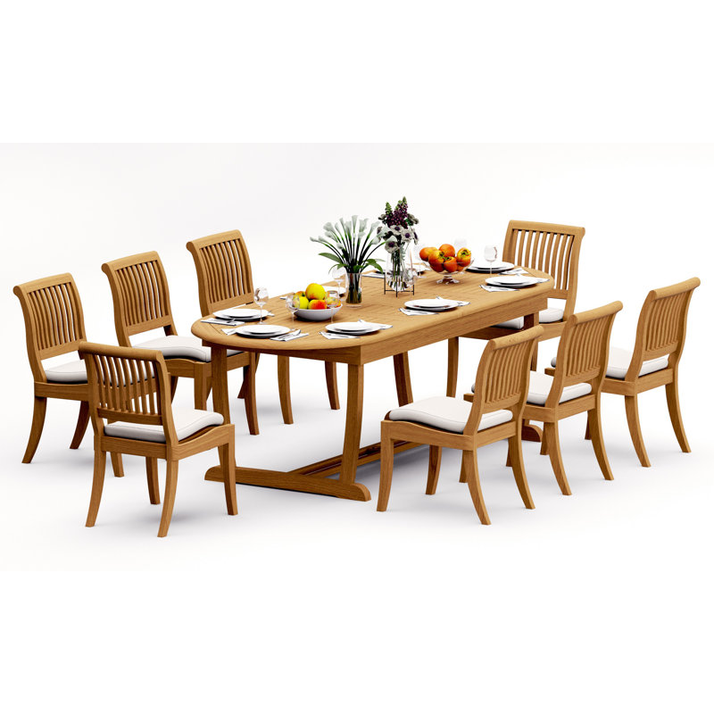 6 Seats 7 Pcs Grade-A Teak Wood Dining Set: 94" Mas Oval Trestle Leg Table And 6 Arbor Stacking Armless Chairs #11AB2300, 8
