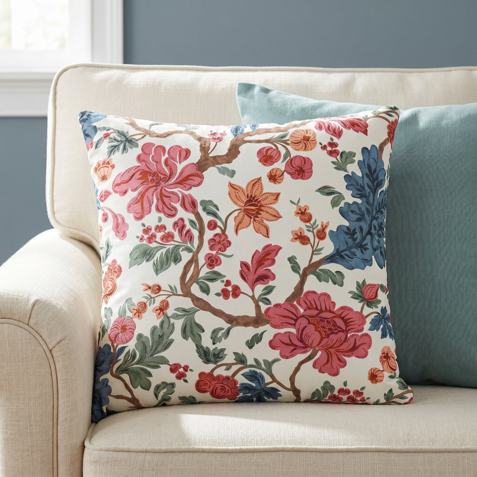 Jane Floral Cotton Throw Pillow, 20" x 20", Pillow Cover Only - No Insert