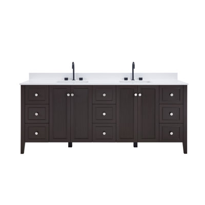Lille 84 in x W x 22 in D x 35 in H Double Sink Bath Vanity with Solid White Quartz Top
