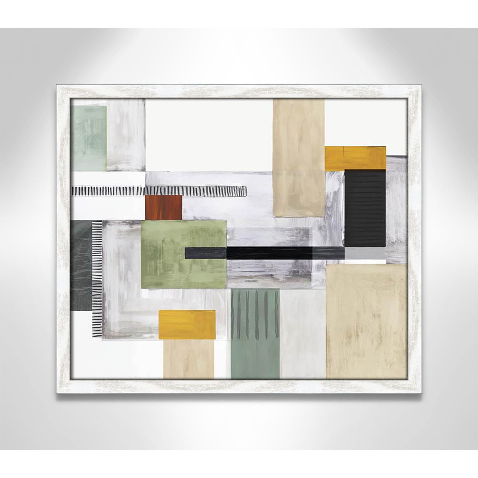Playful Blocks by Tom Reeves, No Mat, 16" H x 19" W x 0.75" D, White Slim Picture Framed