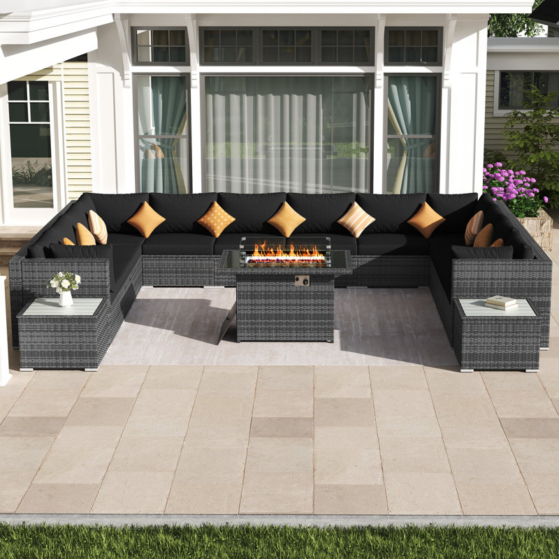 Pashko 12 - Person Modular Patio Conversation Set with Cushions, Black
