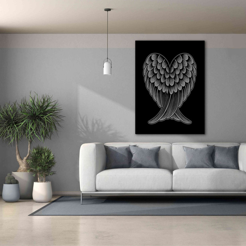 «Heart Wings On Black» par Rachel Caldwell, art mural sur toile, H 54 po x l 40 po x P 1,5 po