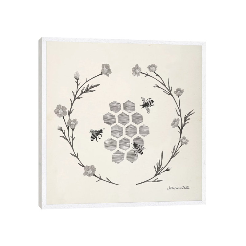Happy to Bee Home III Neutral 1 Piece Wall Art on Canvas, 93.98cm H x 93.98cm W x 3.81cm D, White Floater Framed