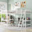 Lit mezzanine en bois simple en L blanc avec 2 bureaux à tricoter intégrés et bureau-2069765361