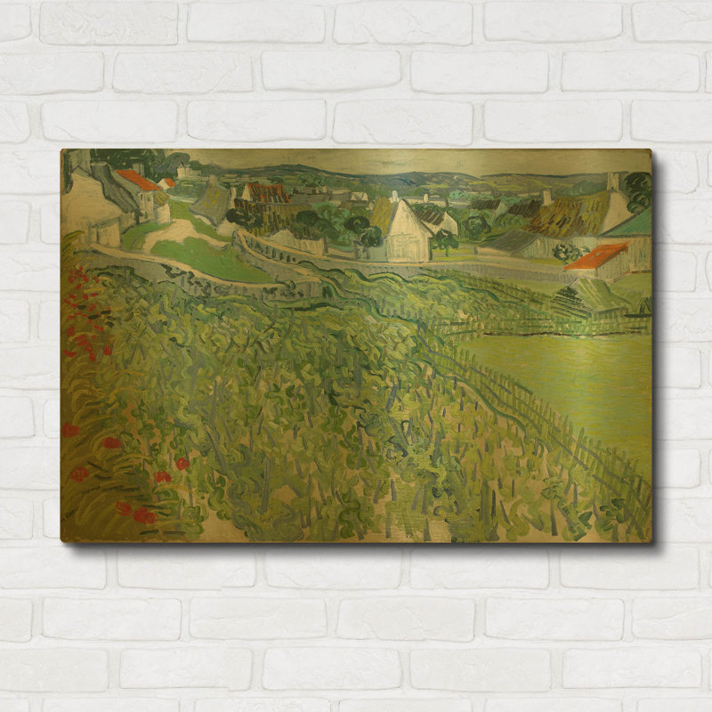 «Vineyard At Auvers» par Vincent Van Gogh, art mural en métal doré, 36 po x 24 po, 36 po x 24 po