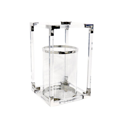 Soren Chrome Polished Lucite Lantern, Large