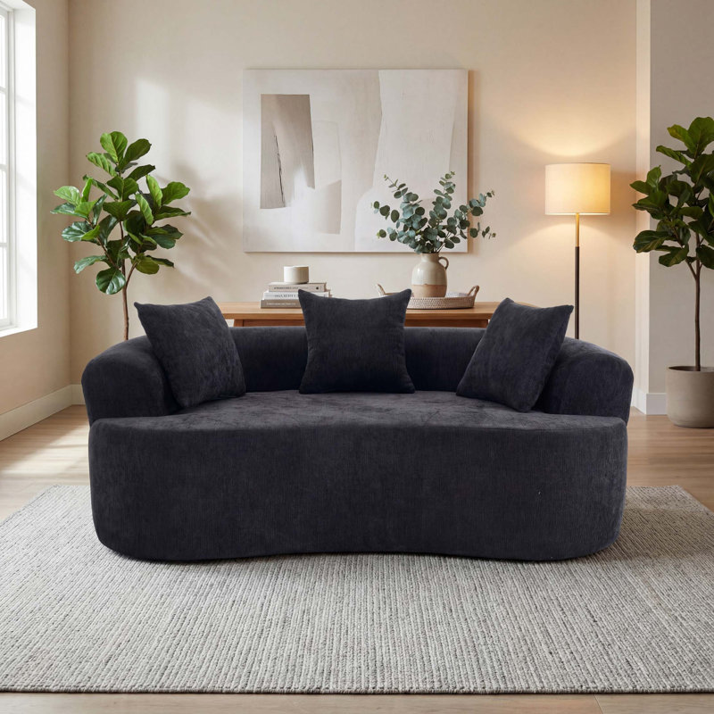 Canapé en forme de croissant moderne sans assemblage et siège confortable, H 24,51 po x l 79,05 po x P 40,71 po, Noir