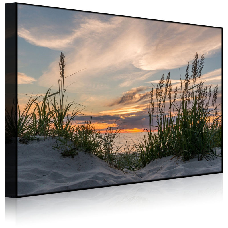 Grass On The Beach At Sunset by No - Wrapped Canvas Print, 60cm H x 80cm W x 4.5cm D, Without lighting