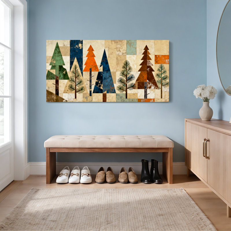 Ensemble de 1 tableau sur toile à motif géométrique d'arbres forestiers, H 12 po x l 36 po