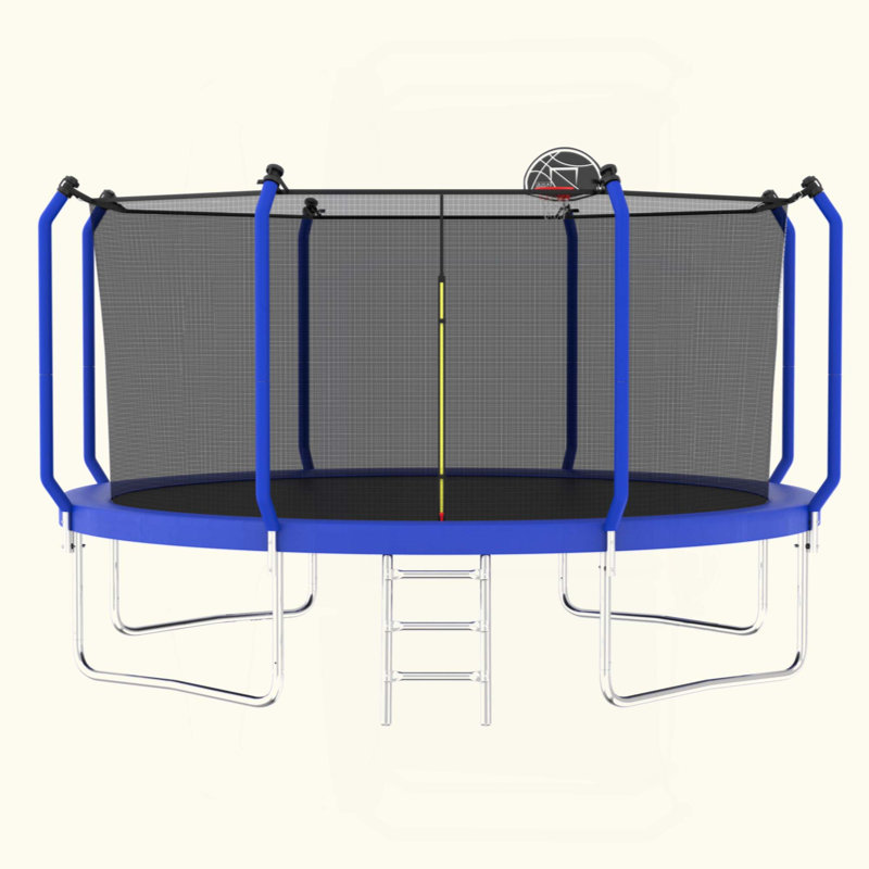 Trampoline 14FT avec panier de basketball, trampoline d'extérieur renforcé de type ASTM avec filet d'enclos