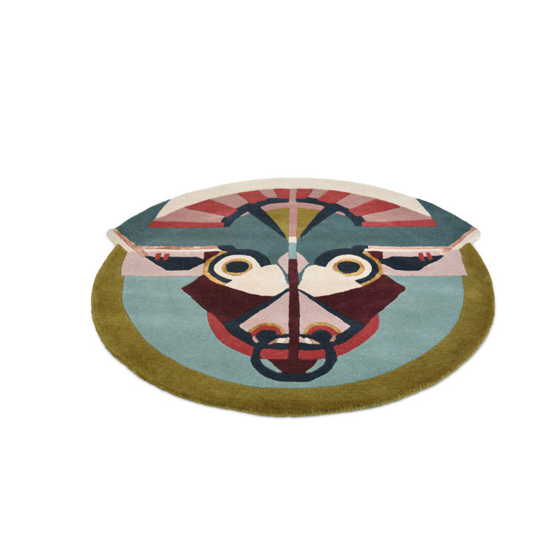 Hand Tufted Wool Area Rug in Teal/Red/Pink, Round 3'3"