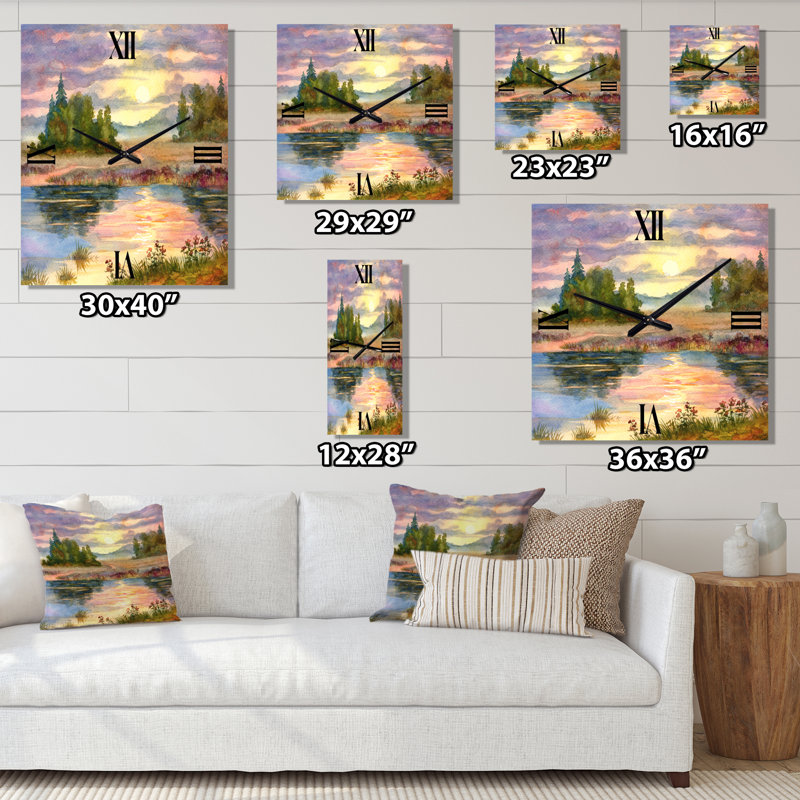 Horloge murale coucher de soleil sur le lac I, Moyen