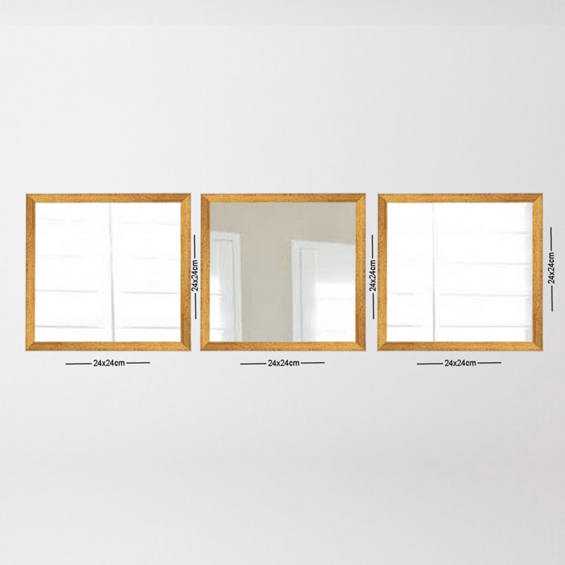 Elegant 3-Piece Mirror Set, Gold & Silver, 9.4 x 9.4 inches | 100% Glass with Laminated Plastic Frame, 0.16 inch Thickness | Perfect for Home Decor, Living Room & Entryway - Stylish & Functional Design