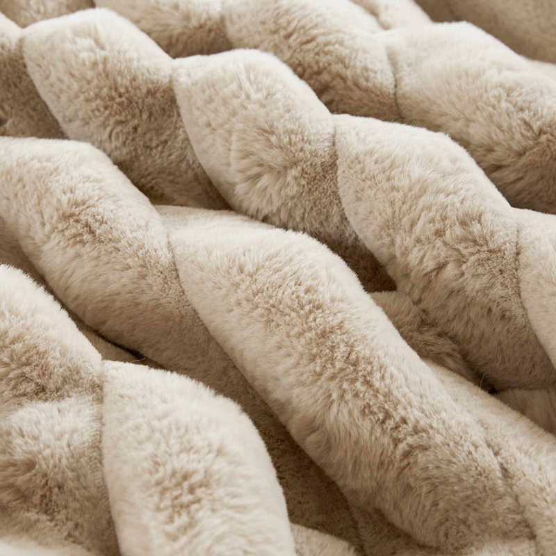 Ensemble de couette côtelée en fausse fourrure 3 pièces, taupe, roi