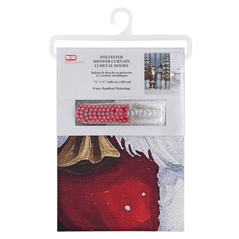 Rideau de douche en polyester + crochets en métal - Bonhomme de neige