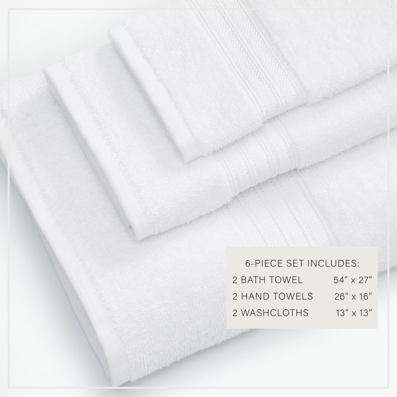 Ensemble de serviettes 6 pièces 100% coton super doux à séchage rapide, Blanc