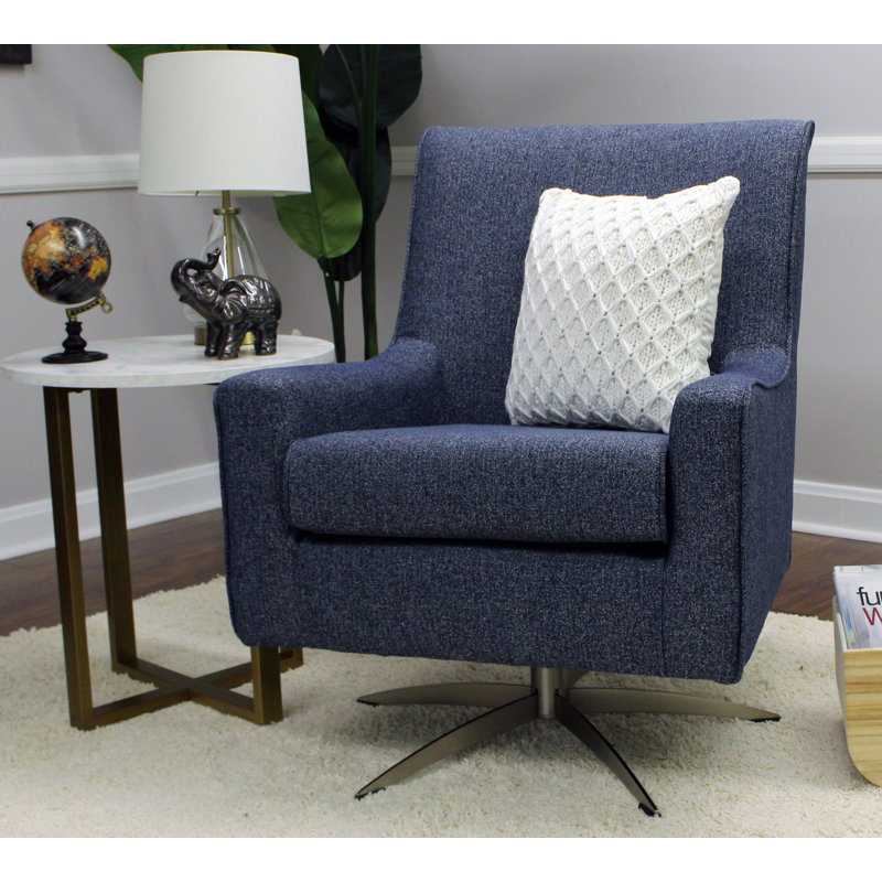 Fauteuil pivotant de 26,25 po Basilina, Mélange de polyester bleu marine Terrace