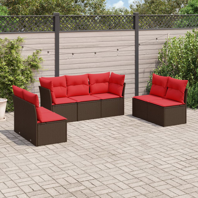 Ensemble de canapé de patio avec coussins 7 pièces Latitude Run®, Rouge, Brun