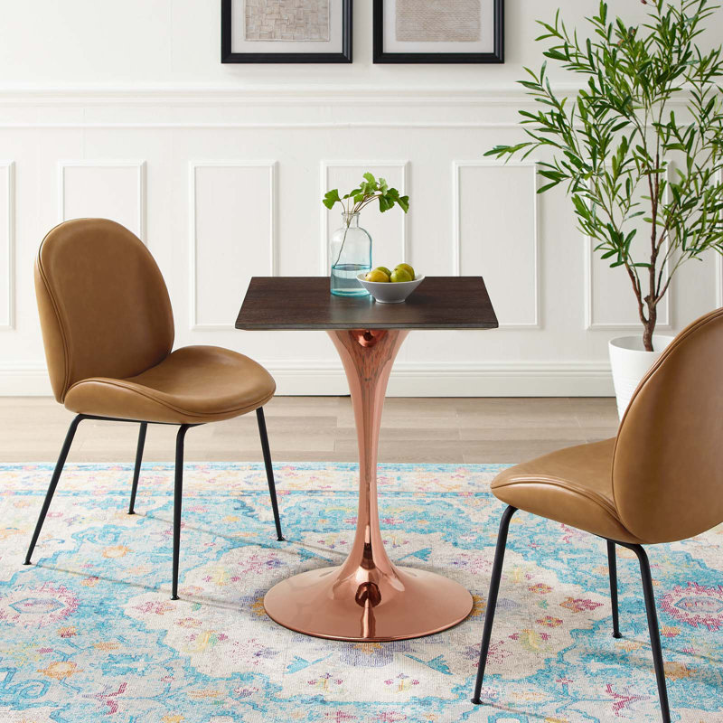Lippa Dining Table by Modway, Cherry Walnut, Gold, 24" L x 24" W