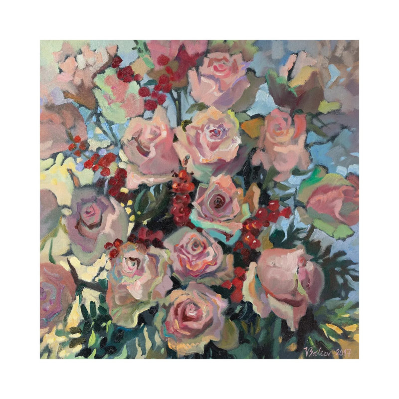 Pink Roses 1 Piece Wrapped Canvas Painting, 45.72 cm H x 45.72 cm W x 3.175 cm D