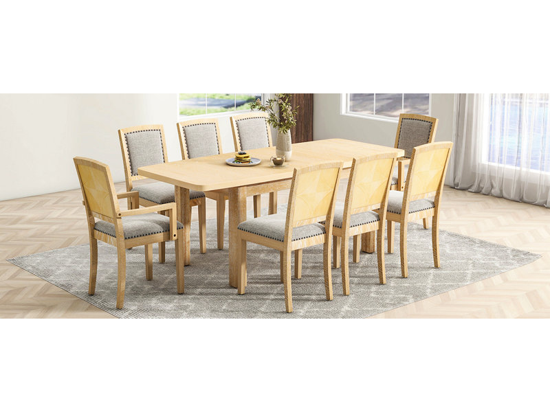 Ensemble de table de salle à manger extensible rustique de 84 pouces avec rallonge amovible de 24 pouces, 6 chaises de salle à manger rembourrées sans accoudoirs et 2 chaises rembourrées, 9 pièces