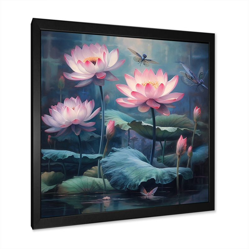 Impression sur toile Lotus Lotus, Cadre simple noir, H 16 po x l 16 po x P 1 po