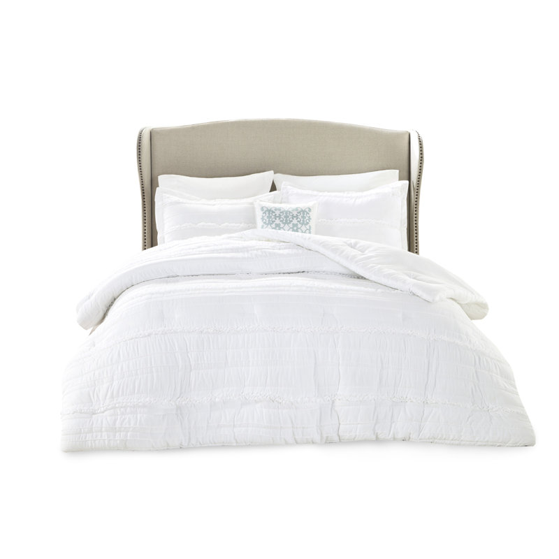 Édredon blanc très grand avec 5 caractéristiques en microfibre, volants et éléments de style, attrait