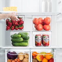 Cheers.US Refrigerator Organizer Bins, Organizer Bins Stackable Fridge  Organizers with Cutout Handles for Freezer, Kitchen, Countertops, Cabinets  - Clear Pantry Food Storage Rack 