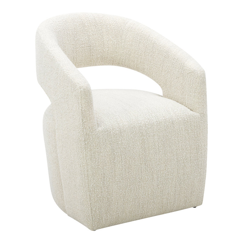 Chaise avec accoudoirs roulants en tissu Camino Performance, Bouclé blanc cassé