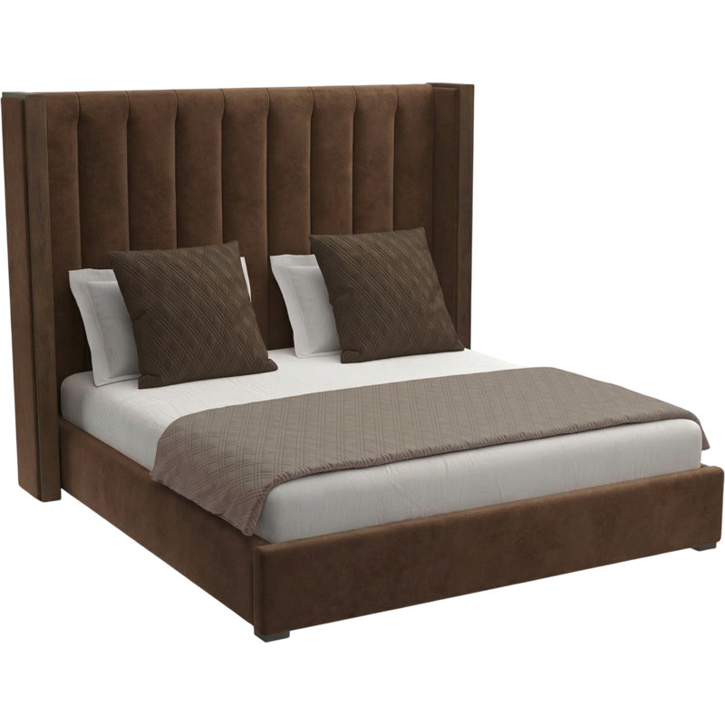 Dipson Upholstered Wingback Bed, Brown Flax Revolution®, King (Mid)