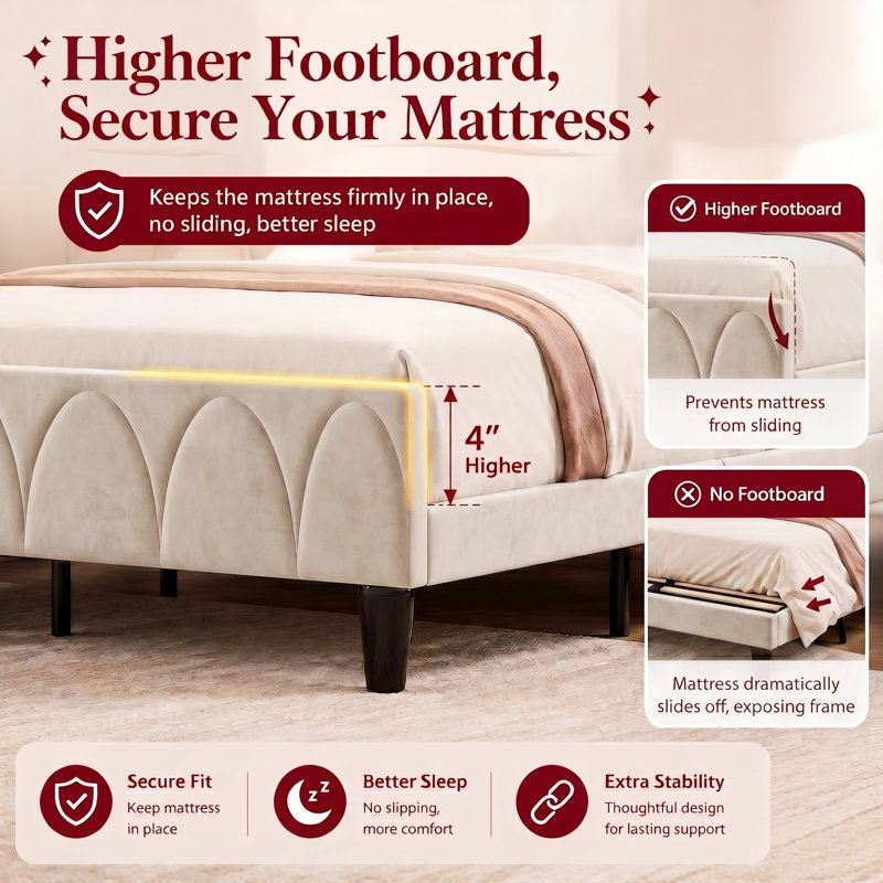 Modern Elegant Upholstered Bed, Cream, Queen