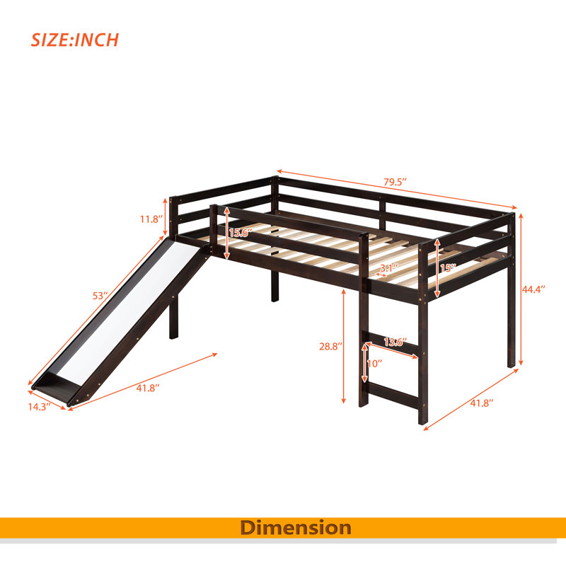 Loft Bed With Slide, Multifunctional Design, Twin, Espresso