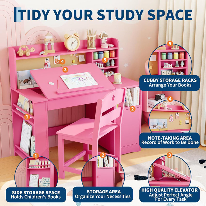 Cabinet de rangement et bureau en bois, Rose