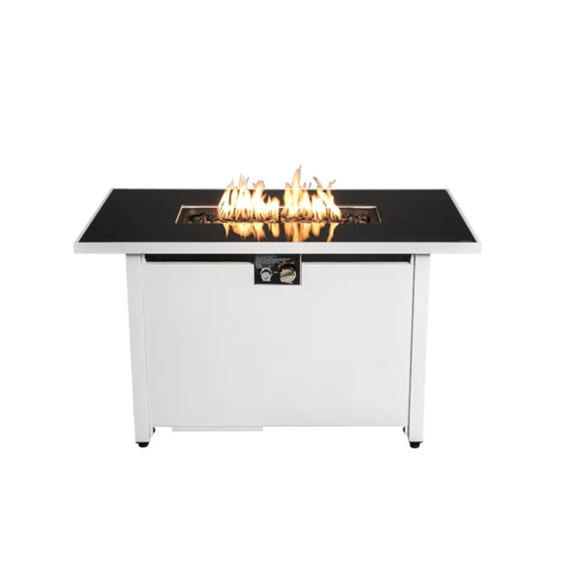 43" Rectangular Fire Pit with Smoked Glass and Metal Frame