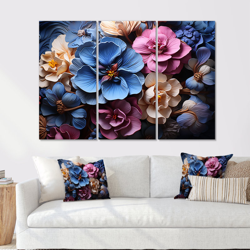 Nocturnal Pansy Elegance - Pensées, ensemble d'art sur toile, H 32 po x l 48 po x P 1 po