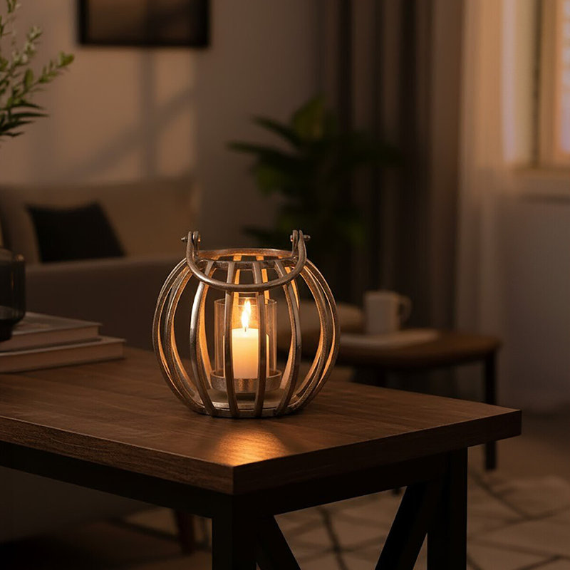 Aura Glass Tabletop Lantern, 25cm H x 22cm W x 22cm D