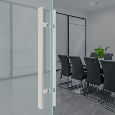 Poignée de porte à double face en acier inoxydable, paire de poignées de porte de grange coulissantes à pousser, poignée de porte en forme de H commerciale (23,43 x 1,6 x 5,91 po)