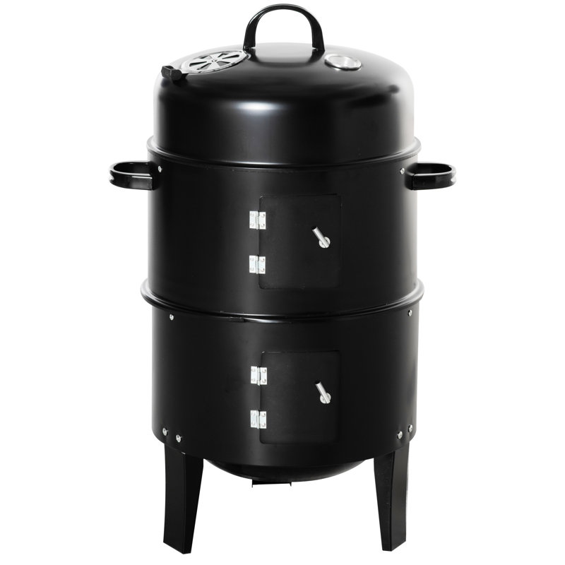 31 Charcoal Bbq Grill Smoker - 16" Round With Easy Temperature Adjustment For Outdoor Camping, Picnic, Black Vertical Heat- , Dual Cooking Outdoor,