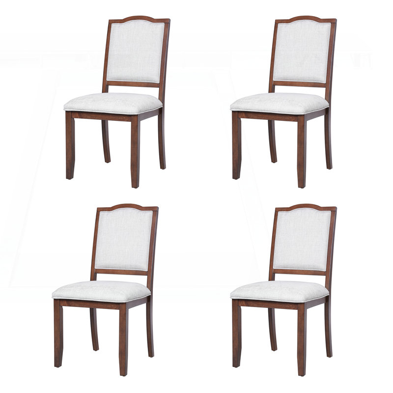 Set of 4 Farmhouse Dining Chairs - Upholstered High Back Chairs with Rubberwood Legs, Cherry