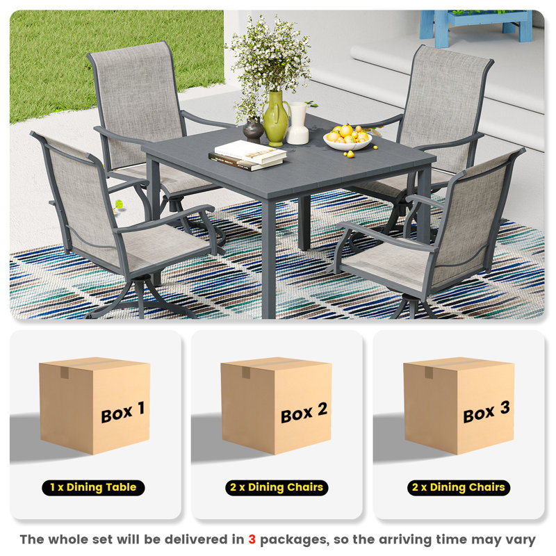 Zarita 4 - Person Patio Dining Set with Square Table, Gray/Light Gray