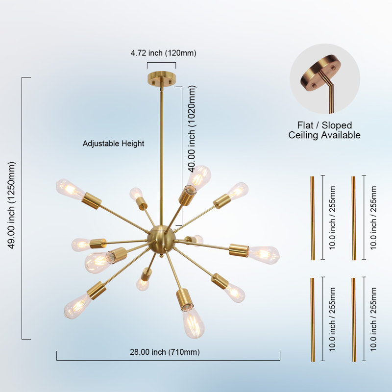 Lustre en sphère Spoutnik de luxe à 12 lumières en nickel brossé Etimad, Laiton