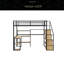 Lit mezzanine double en métal avec escalier, bureau intégré et tablettes