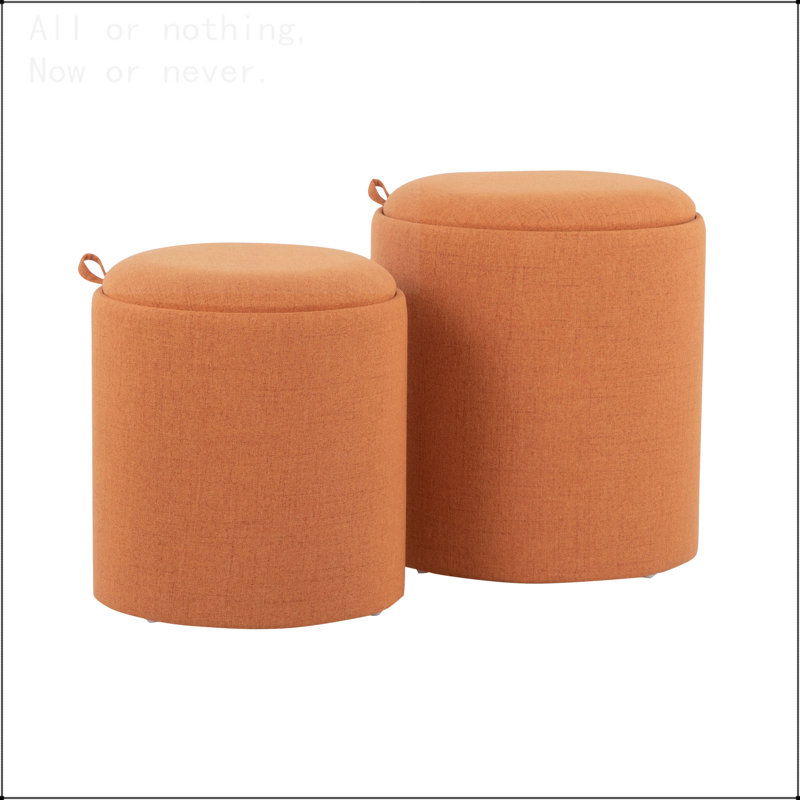 Ensemble de repose-pieds gigognes en tissu et bois naturel, Orange